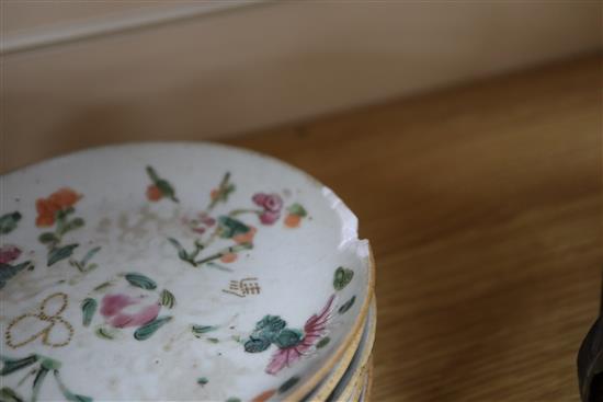 A group of 18th/19th century Chinese famille rose and blue and white saucers dishes tallest 23cm